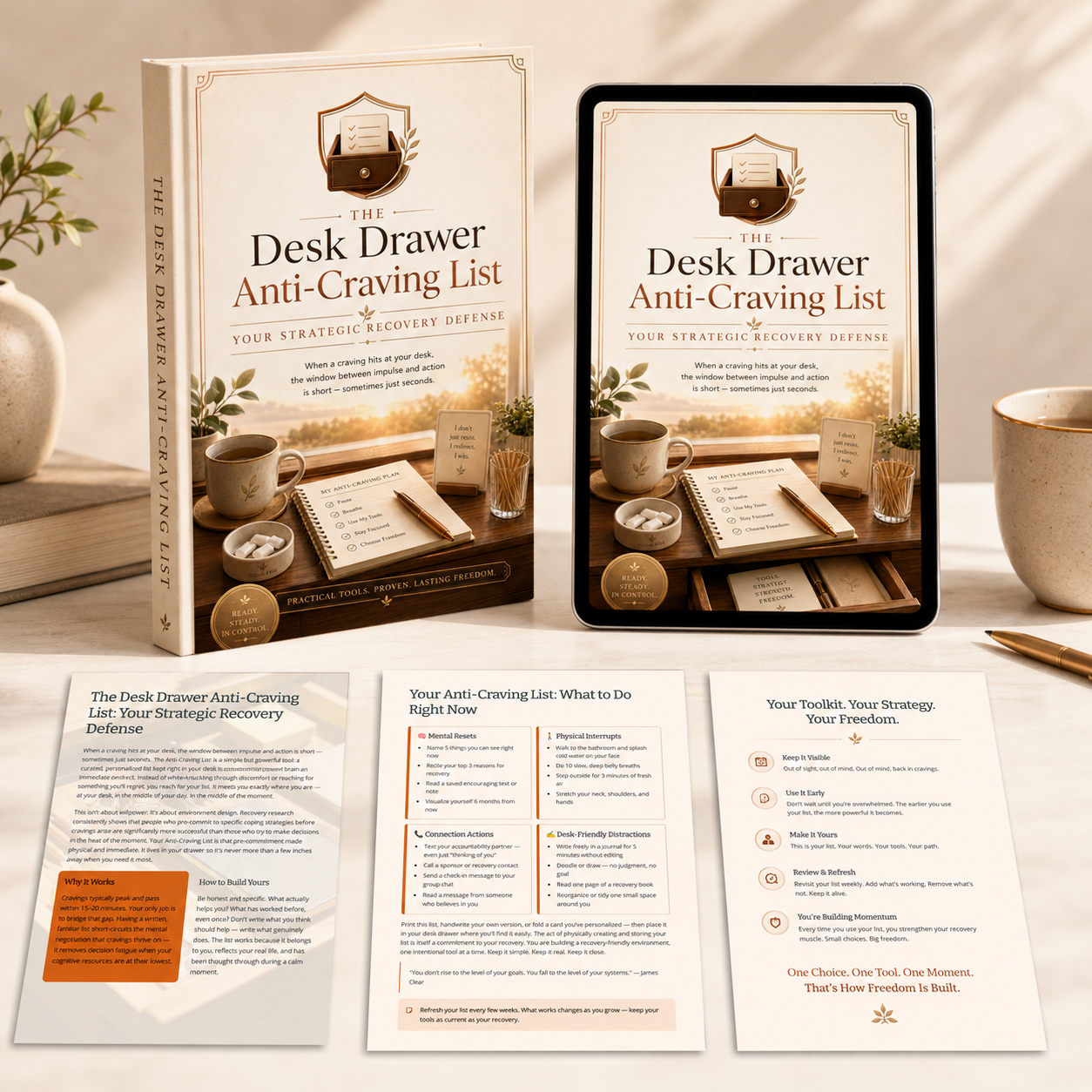 Anti-Craving List — What to Do Right Now, the desk-drawer decoder mockup.